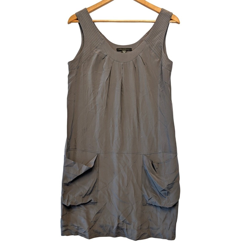 Kenneth Cole New York Womens Grey 100% Silk Sleeveless Pocket Shift Dress Size M